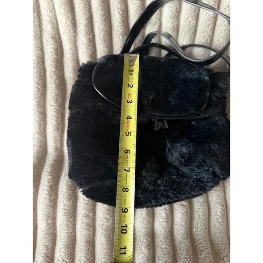 Steve‎ Madden Black Faux Fur Mini Backpack Patent Trim Fuzzy Bag Y2K Small